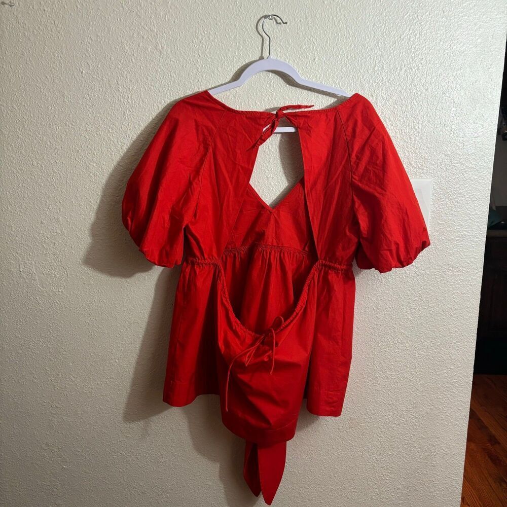 Free People Red Balloon Sleeve Open Back Top & Shorts Set | Size Medium | - Picture 6 of 11